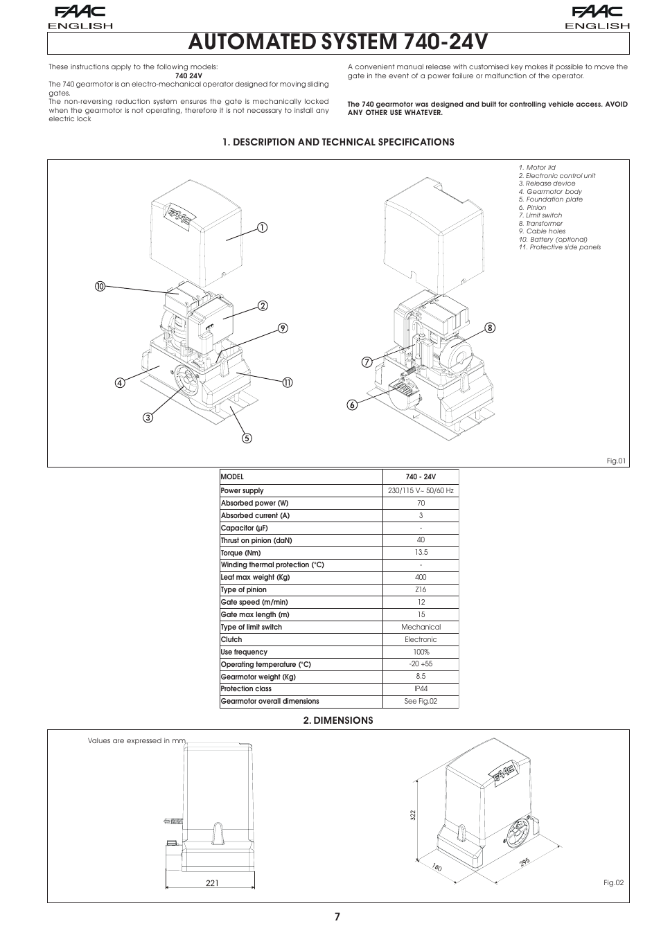 Description and technical specifications, Dimensions | Controlled Products Systems Group 10978021 User Manual | Page 2 / 6