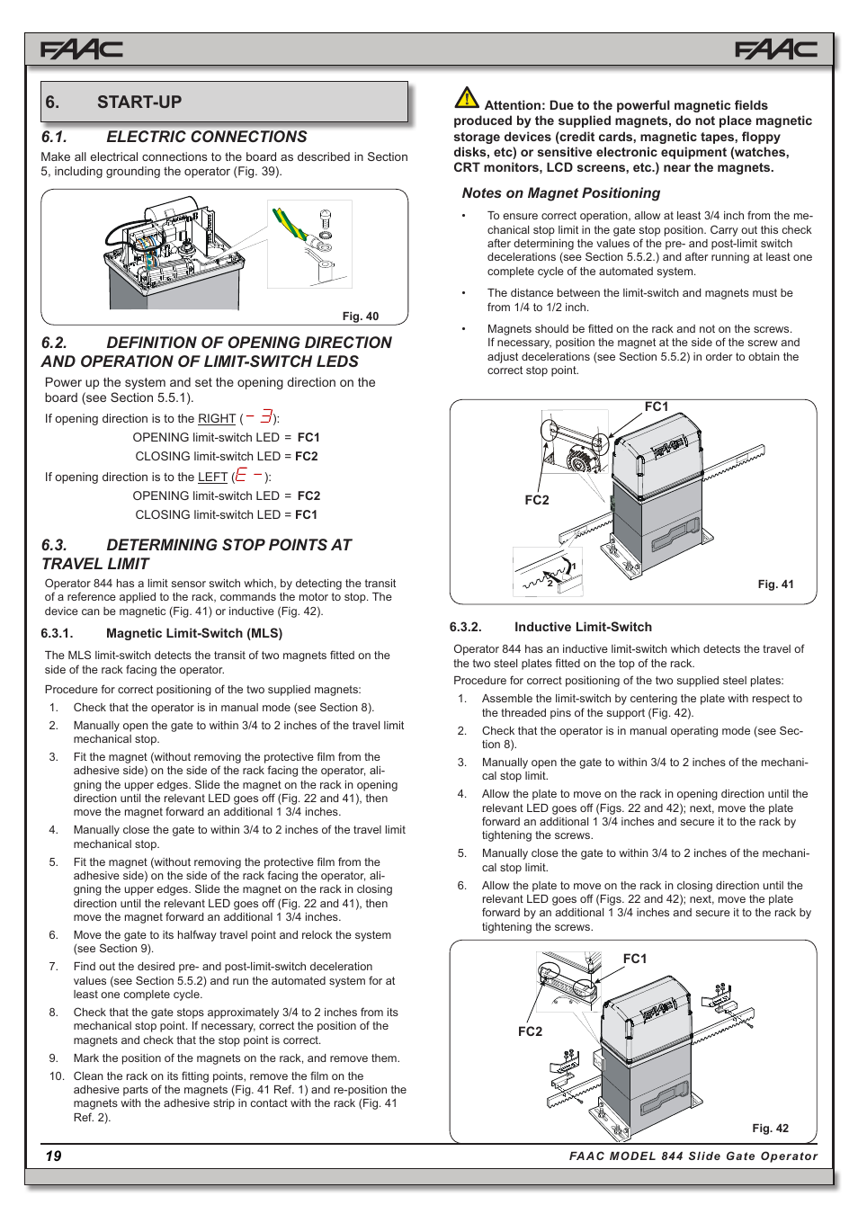 Start-up, Electric connections, Determining stop points at travel limit | Controlled Products Systems Group 109837 User Manual | Page 19 / 27