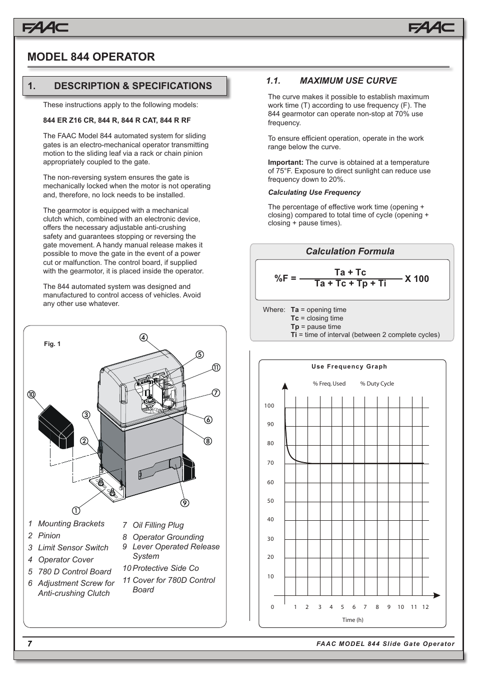 Model 844 operator, Description & specifications | Controlled Products Systems Group 109837 User Manual | Page 7 / 27