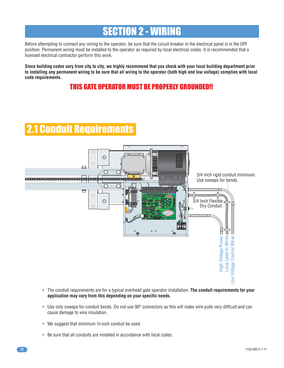 This gate operator must be properly grounded | Controlled Products Systems Group 1150-080 User Manual | Page 14 / 30