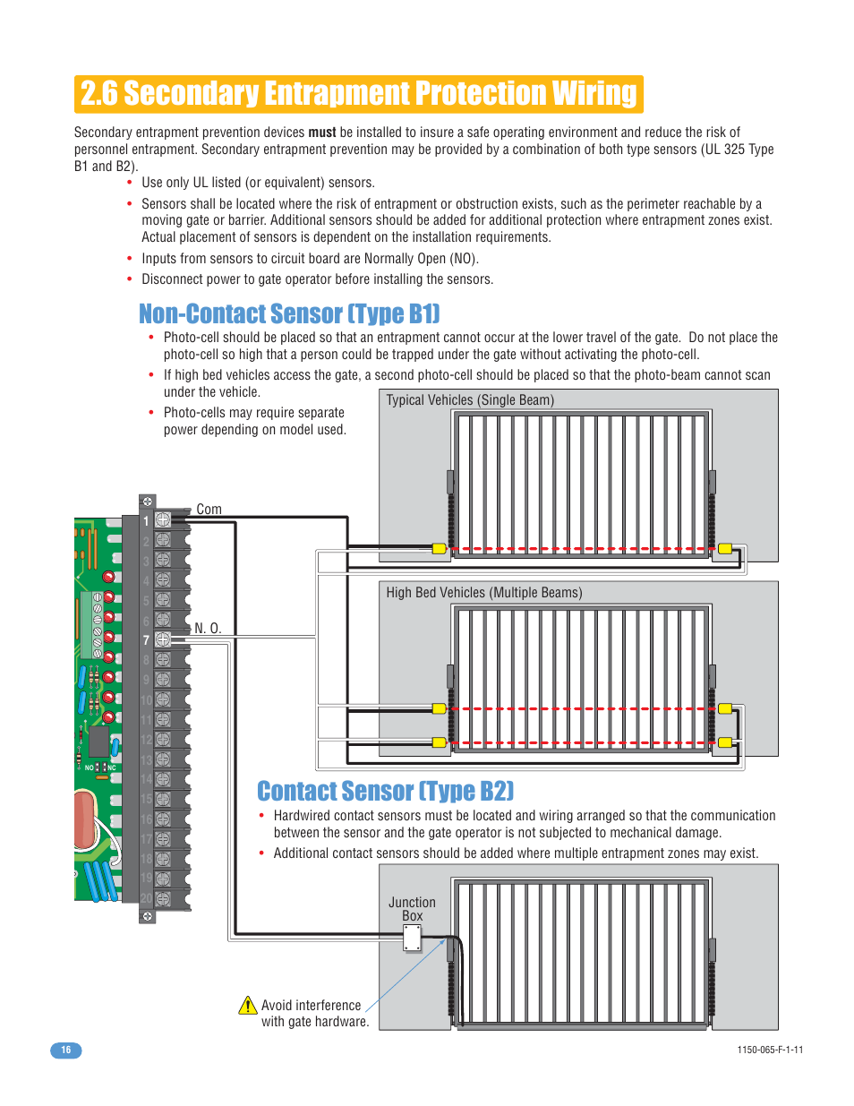 6 secondary entrapment protection wiring | Controlled Products Systems Group 1150-080 User Manual | Page 18 / 30