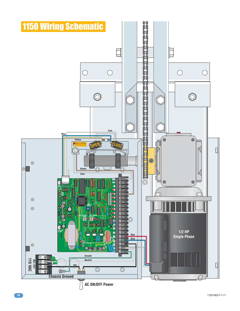 1150 wiring schematic, Open, Close | Controlled Products Systems Group 1150-080 User Manual | Page 28 / 30