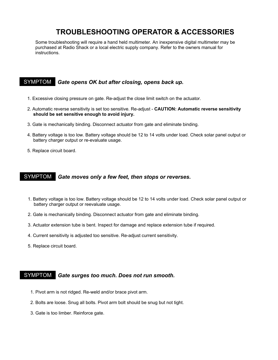 Troubleshooting operator & accessories | Controlled Products Systems Group 1500 User Manual | Page 14 / 17