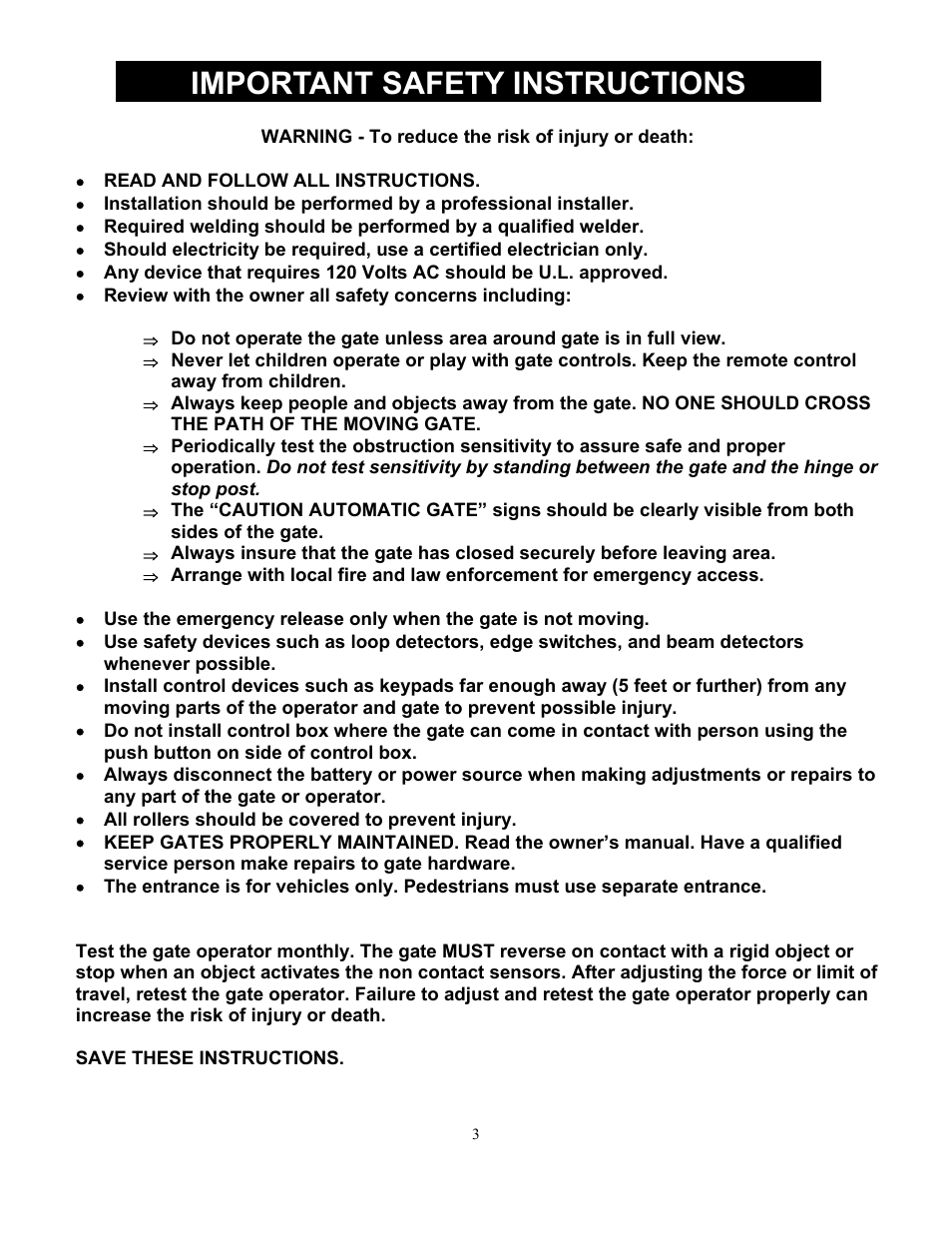 Important safety instructions | Controlled Products Systems Group 1500 User Manual | Page 3 / 17
