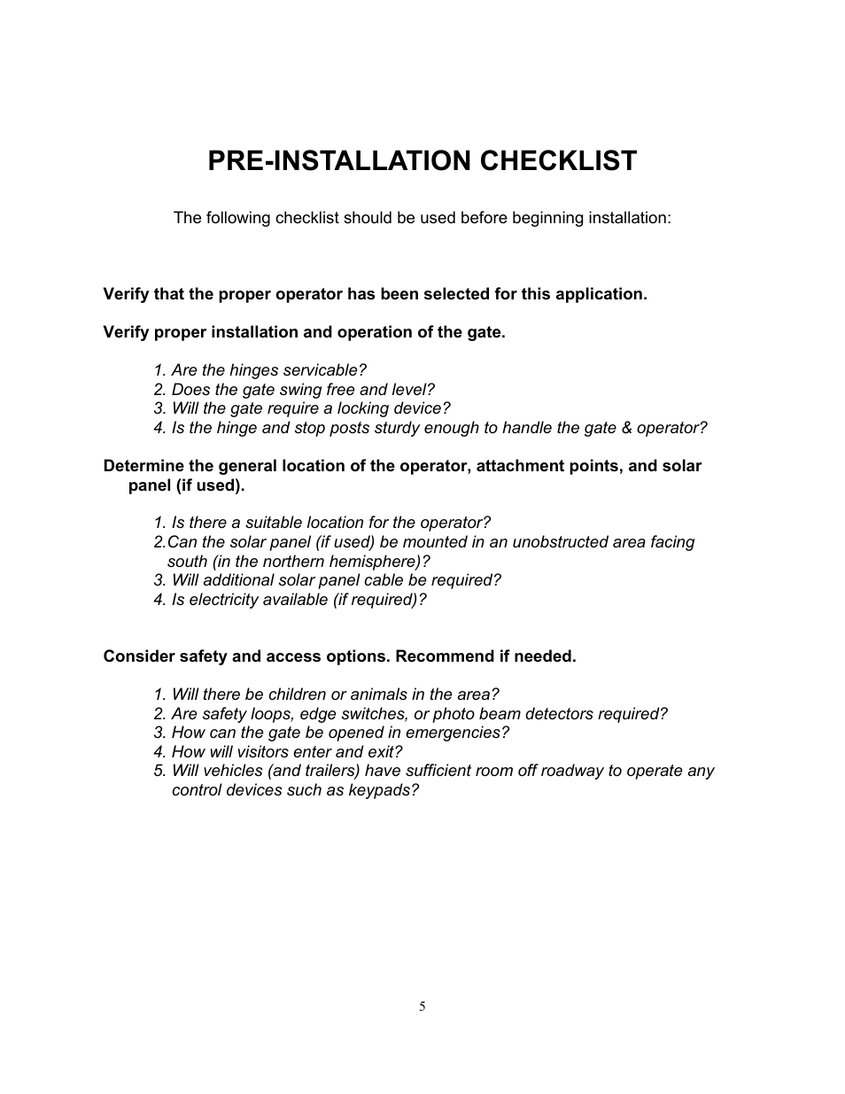 Pre-installation checklist | Controlled Products Systems Group 1500 User Manual | Page 5 / 17