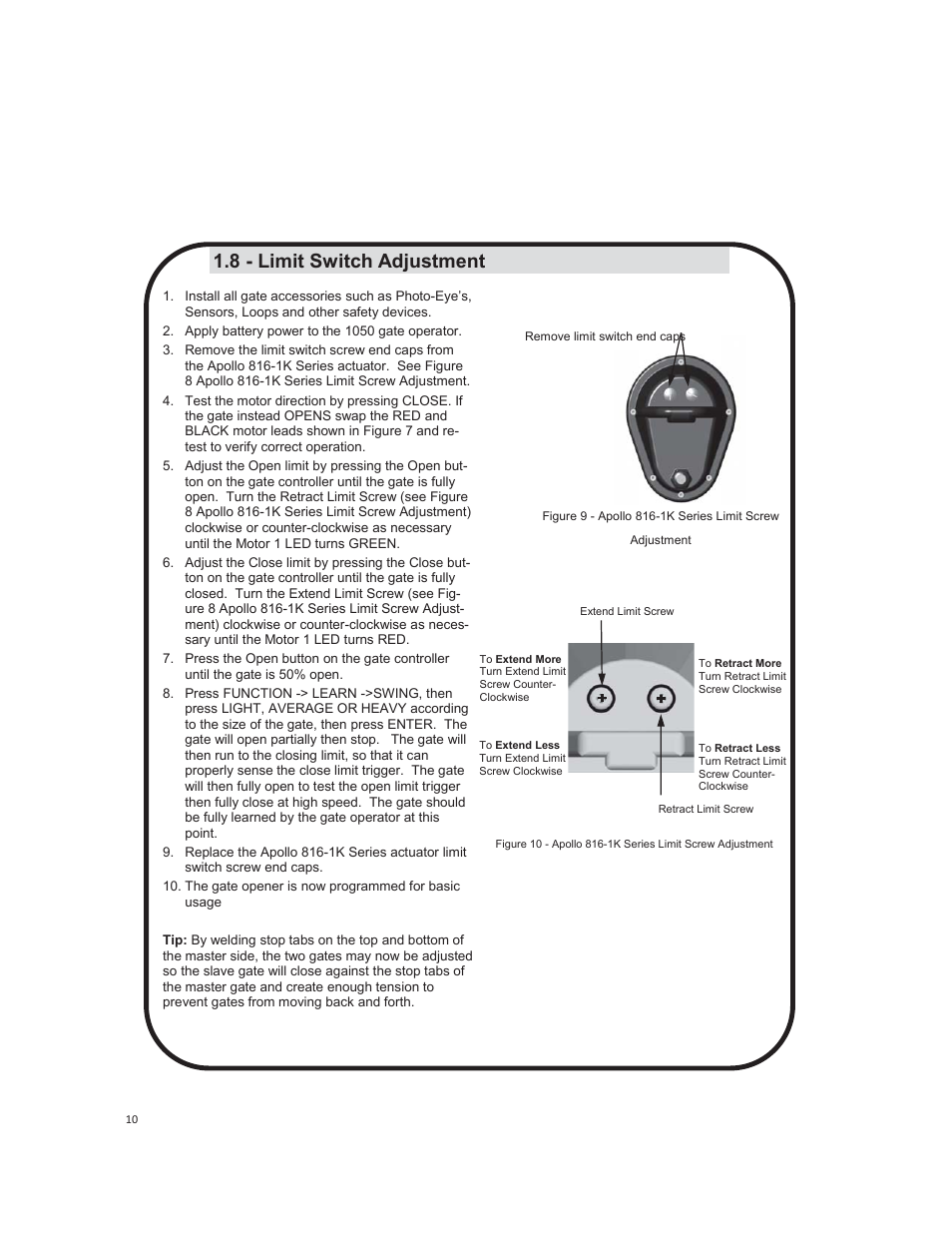 8 - limit switch adjustment | Controlled Products Systems Group 1550ETL-1K User Manual | Page 10 / 32