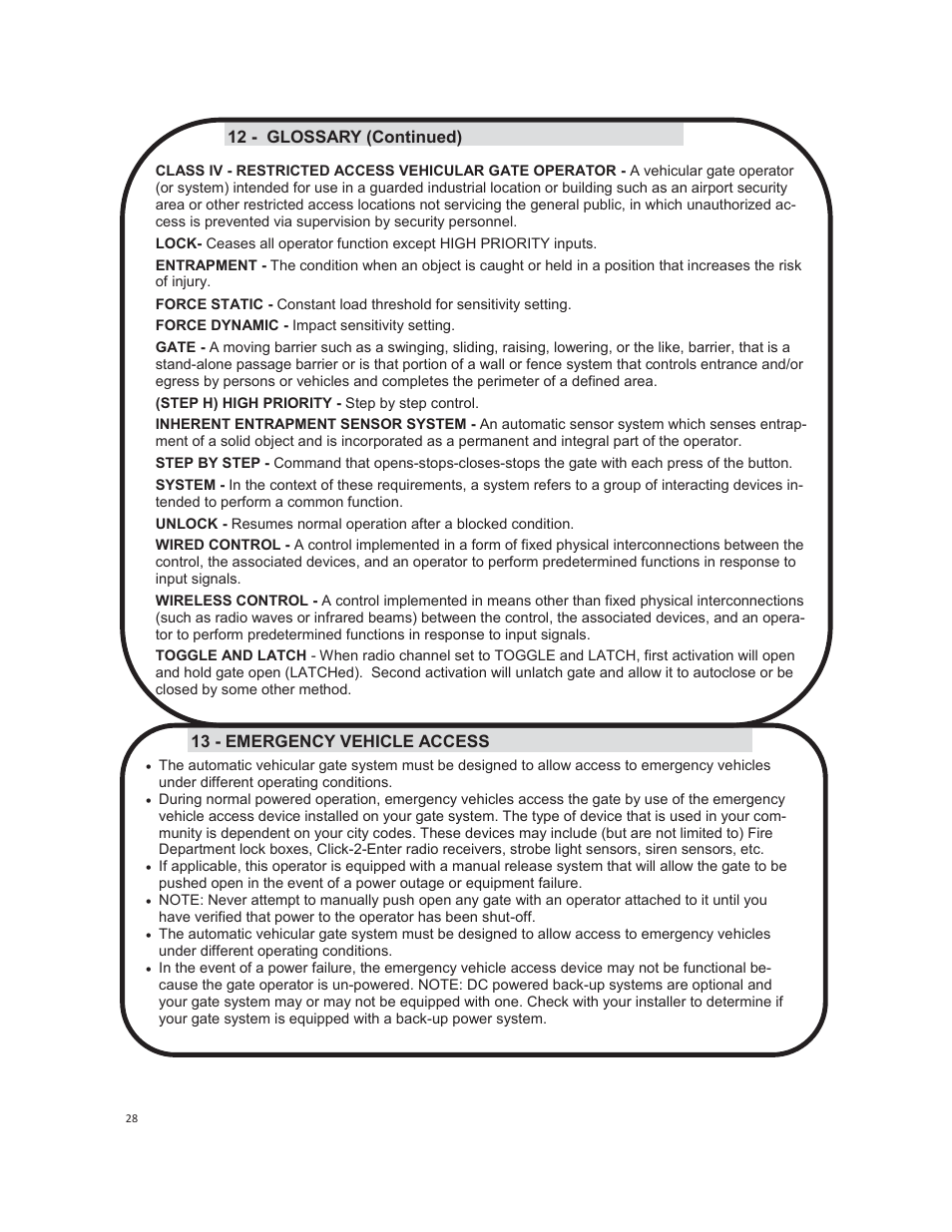 12 - glossary (continued), 13 - emergency vehicle access | Controlled Products Systems Group 1550ETL-1K User Manual | Page 28 / 32