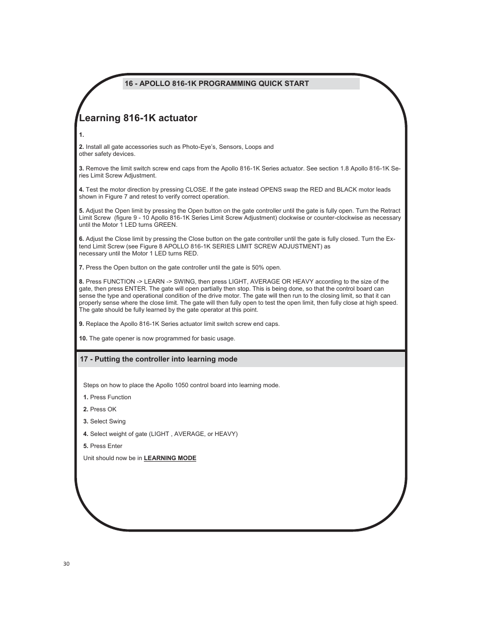 Learning 816-1k actuator | Controlled Products Systems Group 1550ETL-1K User Manual | Page 30 / 32