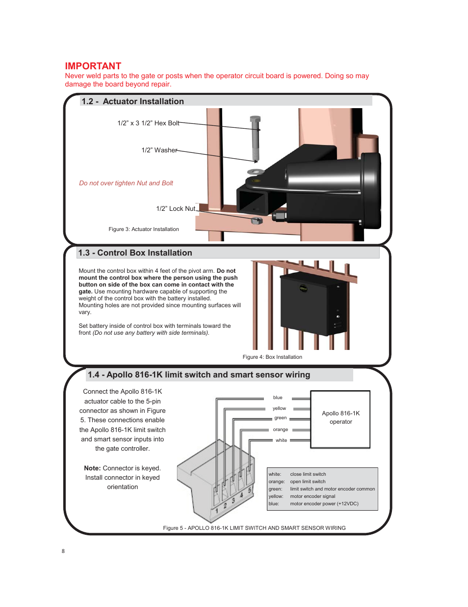 Important, 3 - control box installation, 2 - actuator installation | Controlled Products Systems Group 1550ETL-1K User Manual | Page 8 / 32