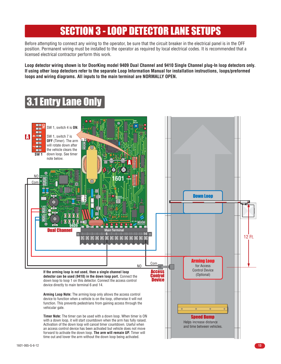 Down loop arming loop, Access control device, 12 ft | Controlled Products Systems Group 1601-080 User Manual | Page 15 / 42