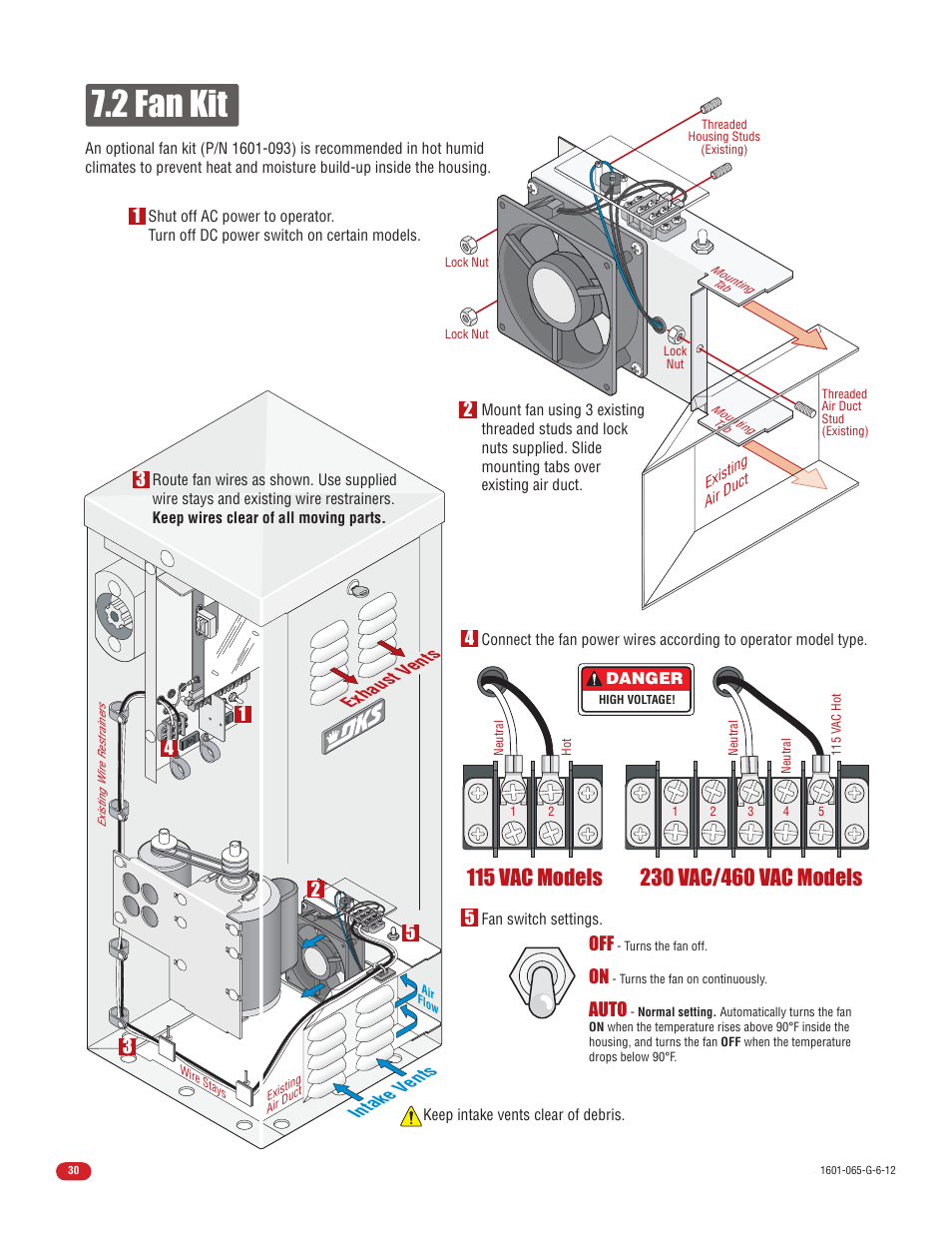 2 fan kit, Auto, 5intake v ents | Exhaust v ents | Controlled Products Systems Group 1601-080 User Manual | Page 32 / 42