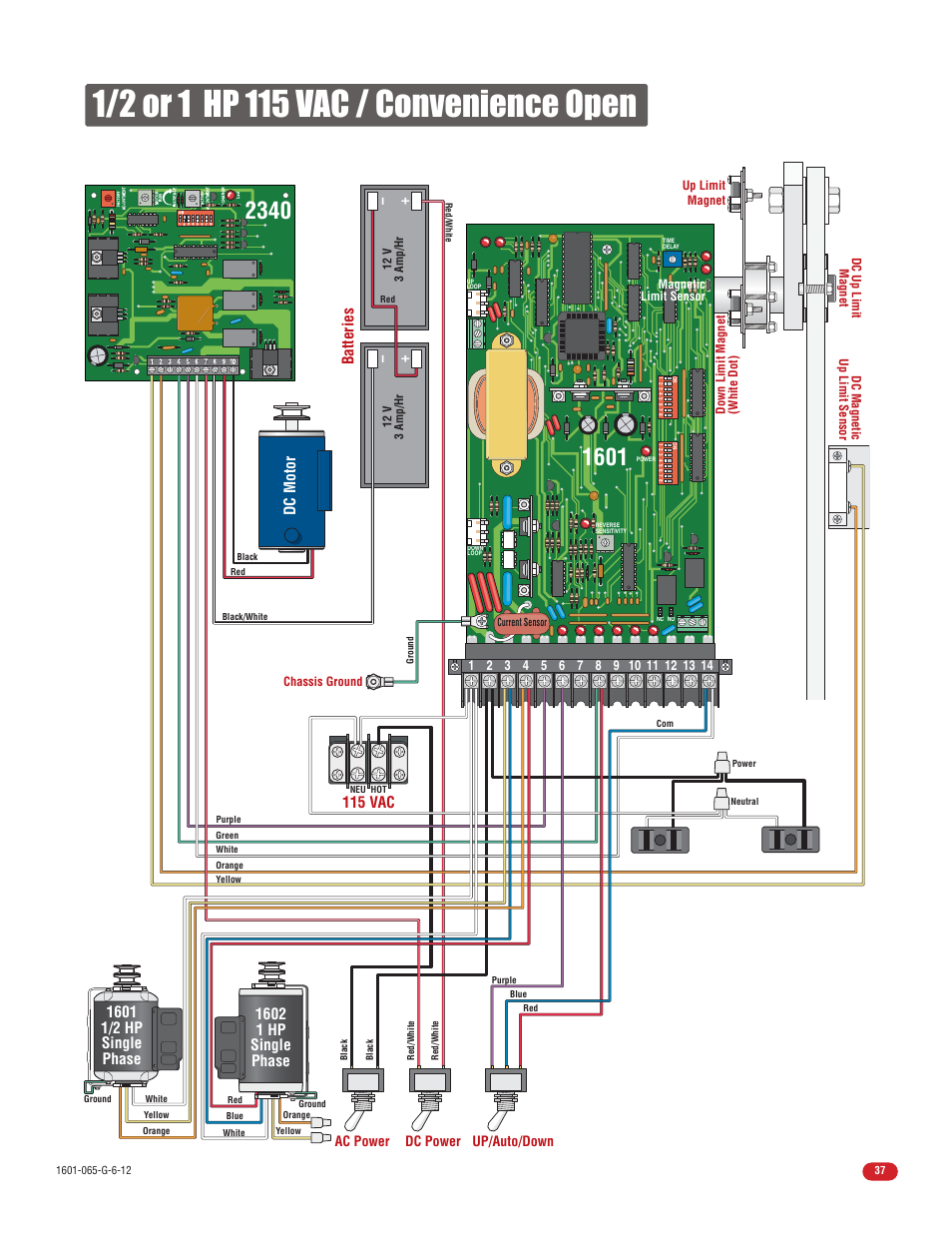 Batteries 115 vac, Dc motor, Ac power up/auto/down | Dc power | Controlled Products Systems Group 1601-080 User Manual | Page 39 / 42