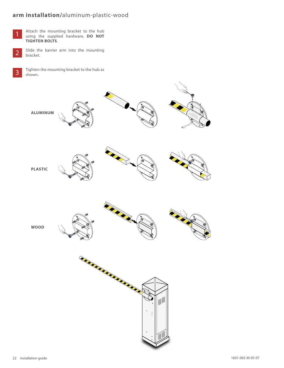 Arm installation/ aluminum-plastic-wood | Controlled Products Systems Group 1601-080 User Manual | Page 21 / 36