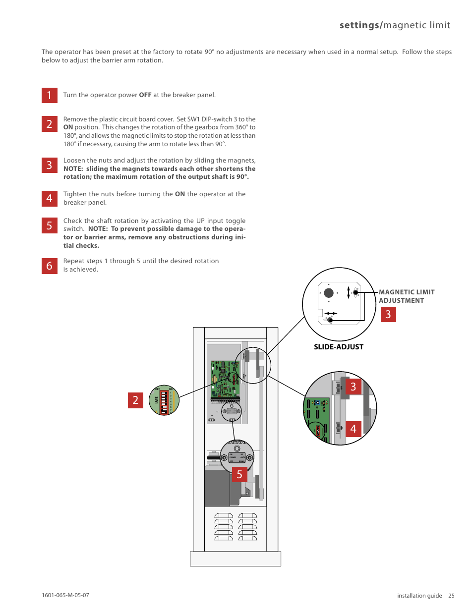 Settings/ magnetic limit | Controlled Products Systems Group 1601-080 User Manual | Page 24 / 36