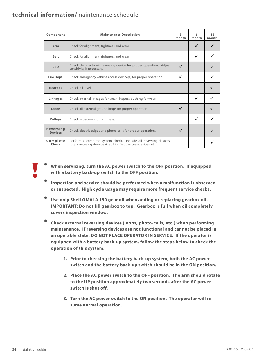 Technical information/ maintenance schedule | Controlled Products Systems Group 1601-080 User Manual | Page 33 / 36