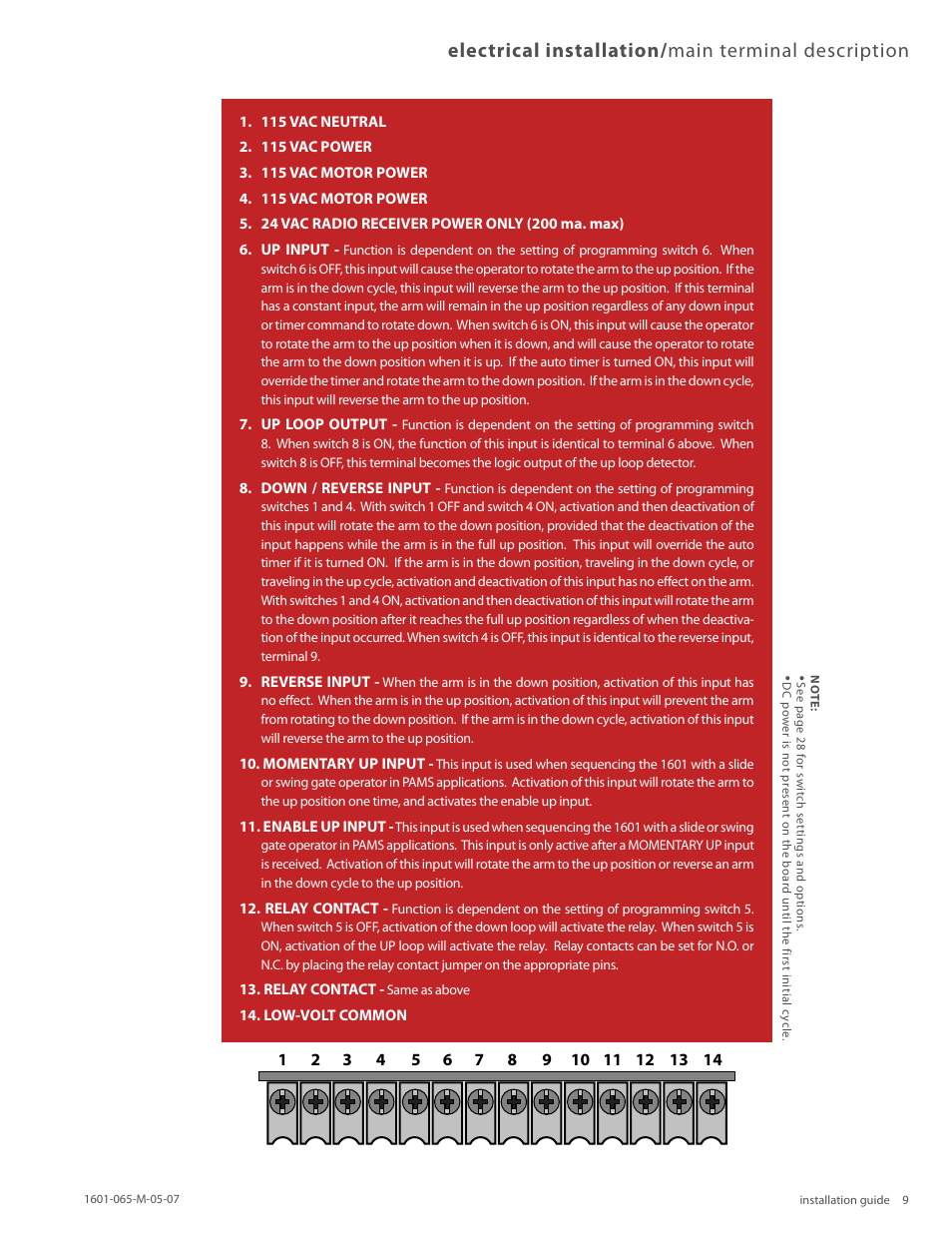 Electrical installation/ main terminal description | Controlled Products Systems Group 1601-080 User Manual | Page 8 / 36