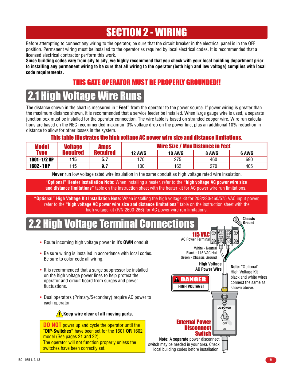 This gate operator must be properly grounded | Controlled Products Systems Group 1602-090 User Manual | Page 11 / 42