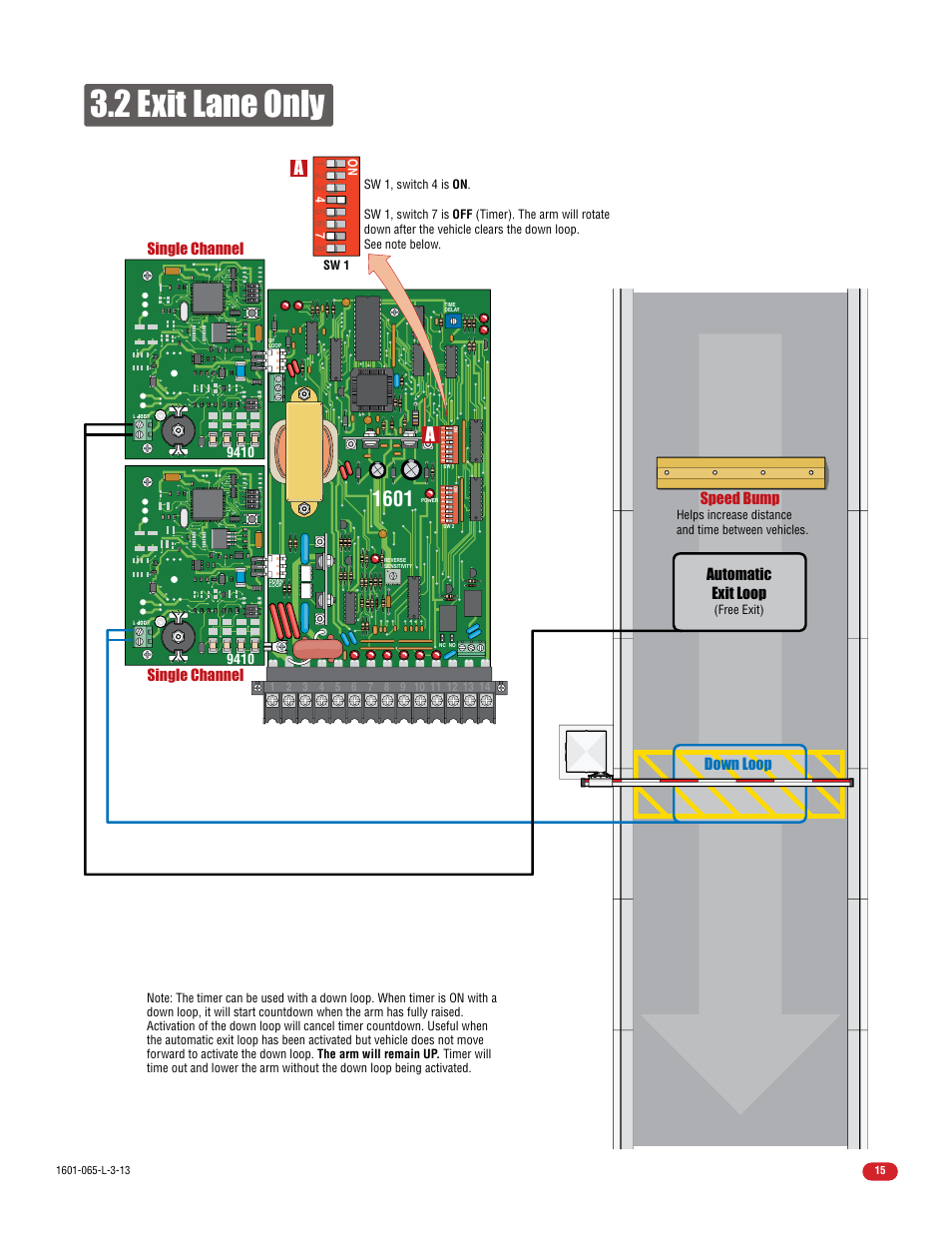 2 exit lane only, Speed bump single channel single channel, Down loop automatic exit loop | Controlled Products Systems Group 1602-090 User Manual | Page 17 / 42