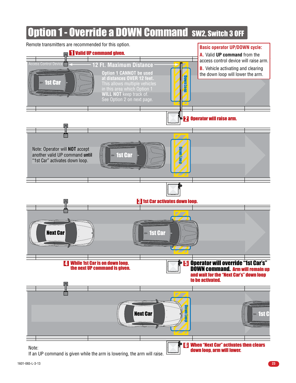 Option 1 - override a down command, Sw2, switch 3 off | Controlled Products Systems Group 1602-090 User Manual | Page 25 / 42