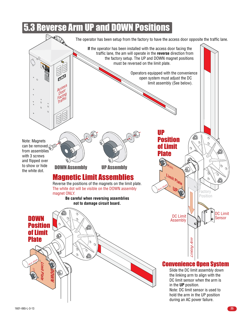 3 reverse arm up and down positions, Magnetic limit assemblies, Convenience open system | Controlled Products Systems Group 1602-090 User Manual | Page 27 / 42