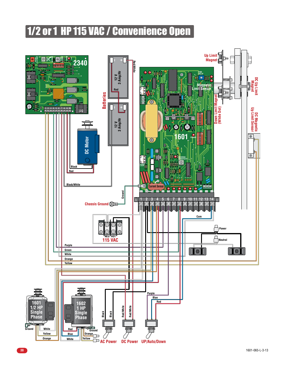 Batteries 115 vac, Dc motor, Ac power up/auto/down | Dc power | Controlled Products Systems Group 1602-090 User Manual | Page 40 / 42