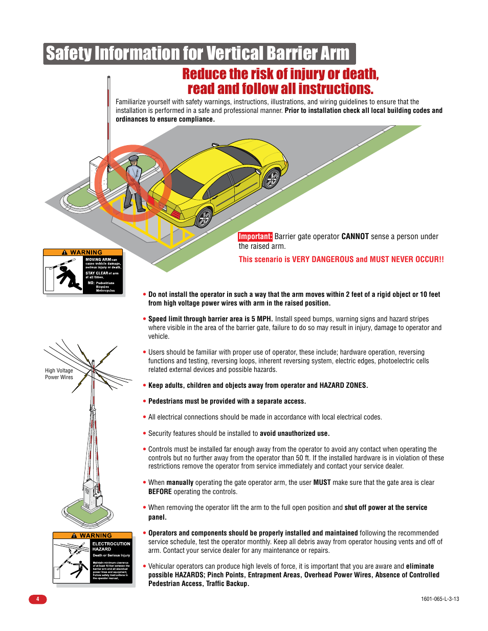 Safety information for vertical barrier arm | Controlled Products Systems Group 1602-090 User Manual | Page 6 / 42