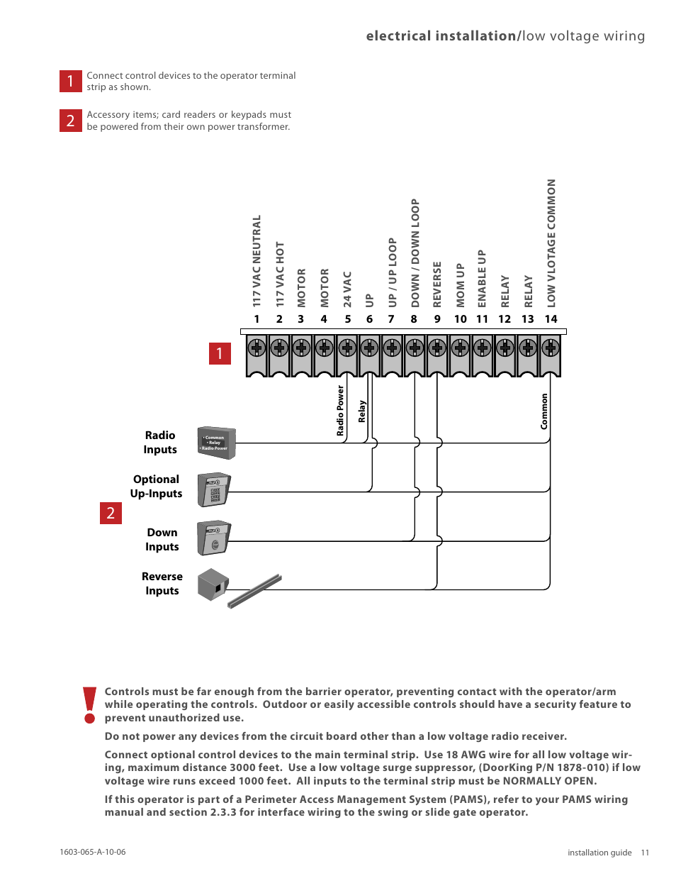Electrical installation/ low voltage wiring | Controlled Products Systems Group 1603-080 User Manual | Page 11 / 38