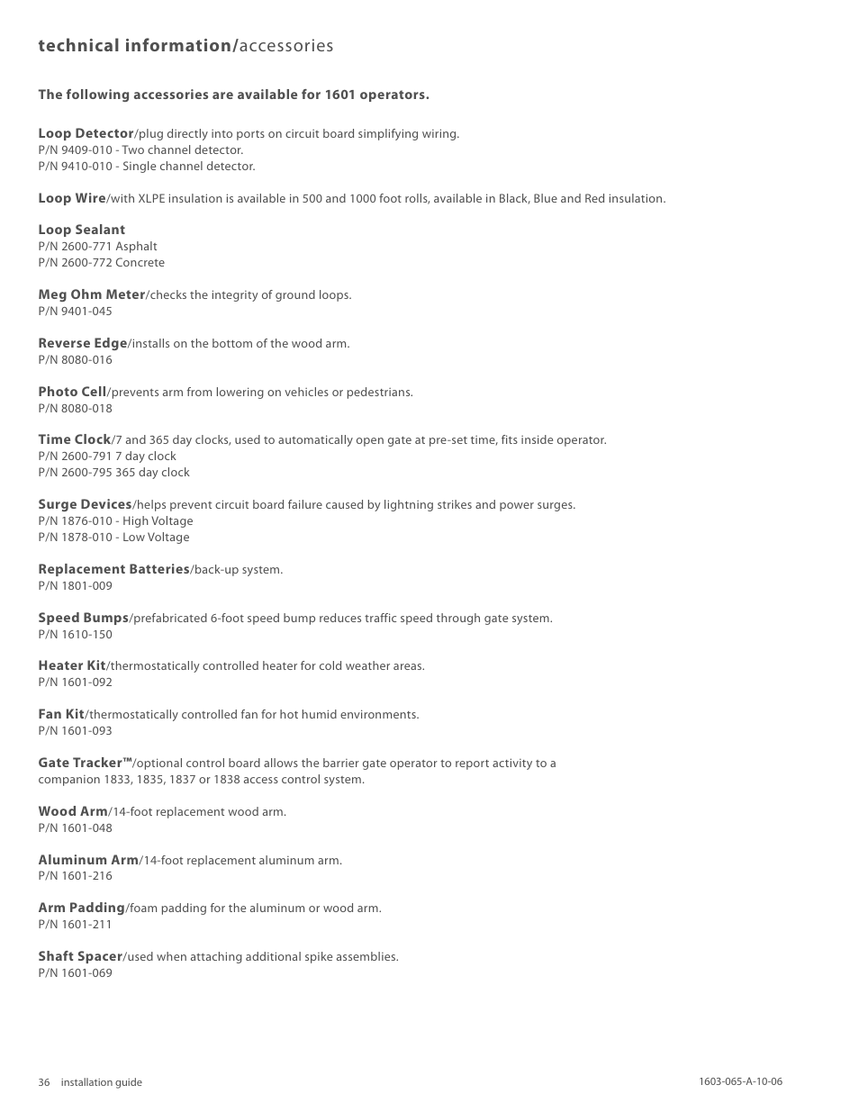 Technical information/ accessories | Controlled Products Systems Group 1603-080 User Manual | Page 36 / 38