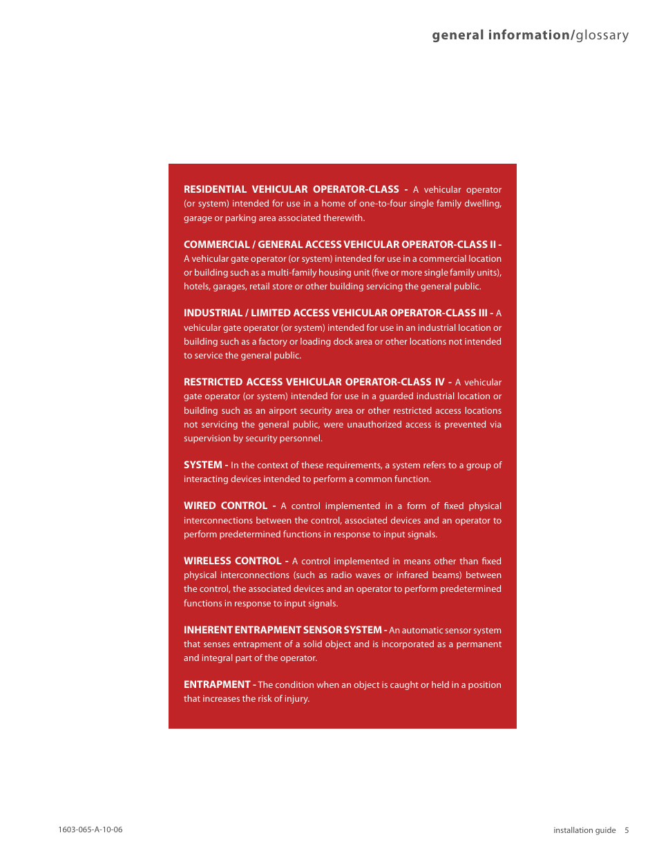 General information/ glossary | Controlled Products Systems Group 1603-080 User Manual | Page 5 / 38