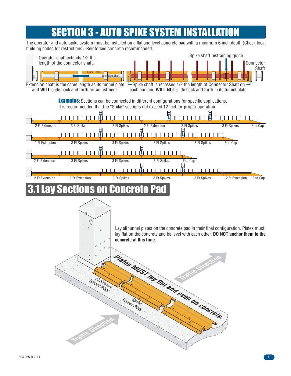 Plates must lay flat and even on concrete, Traffic direction | Controlled Products Systems Group 1603-080 User Manual | Page 13 / 42