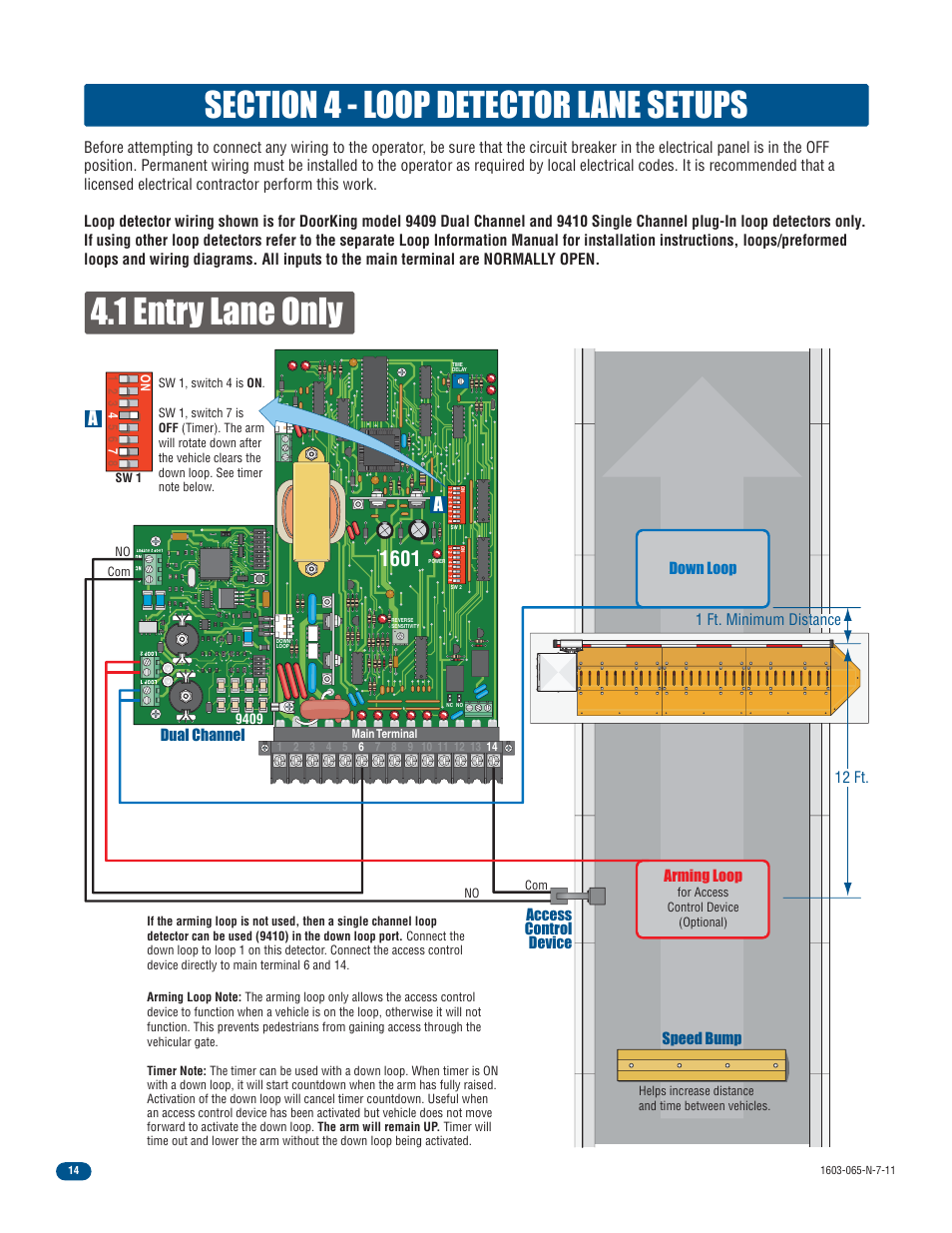 Down loop access control device, 1 ft. minimum distance, 12 ft. arming loop | Controlled Products Systems Group 1603-080 User Manual | Page 16 / 42