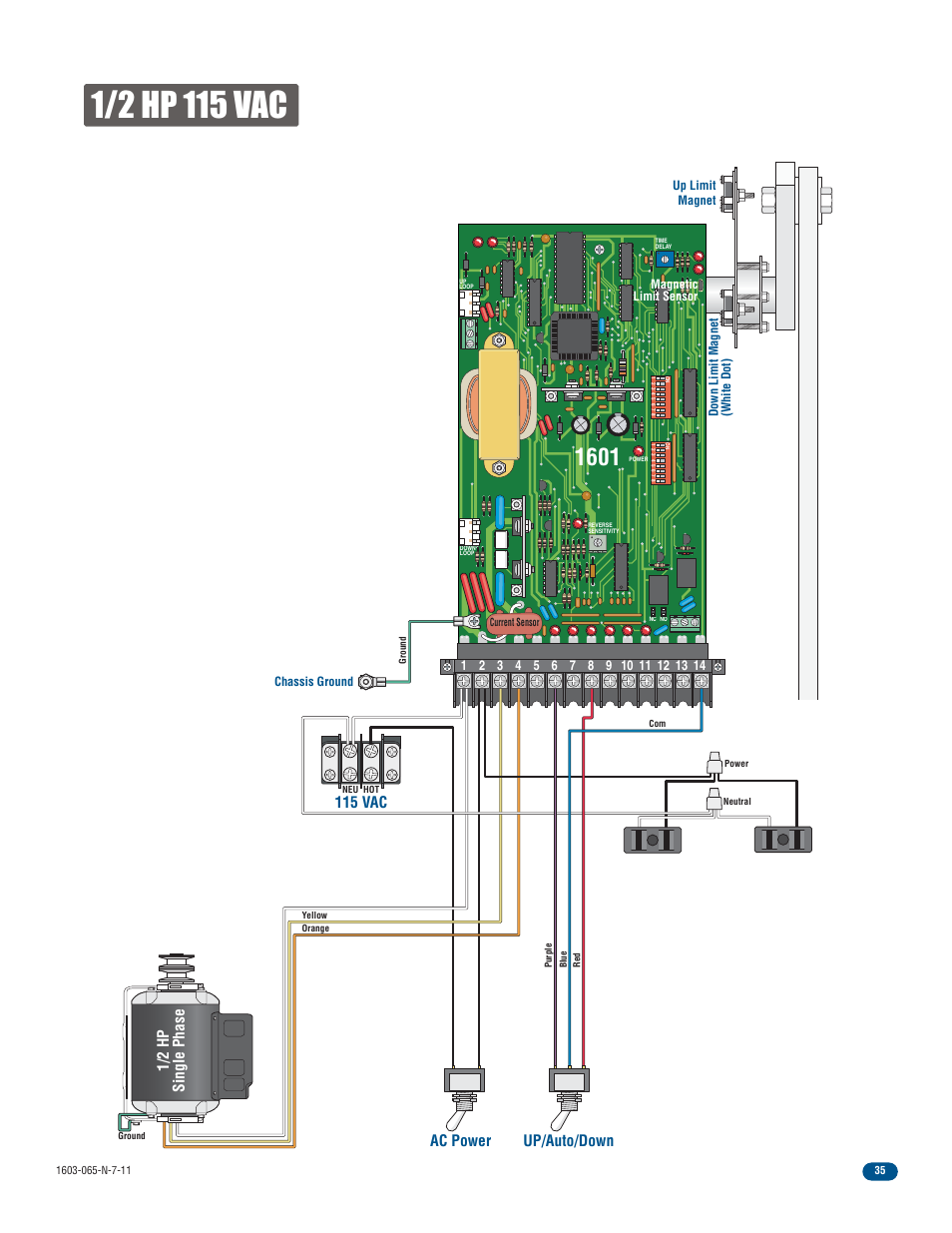 Ac power up/auto/down 115 vac, 1/2 hp single phase | Controlled Products Systems Group 1603-080 User Manual | Page 37 / 42
