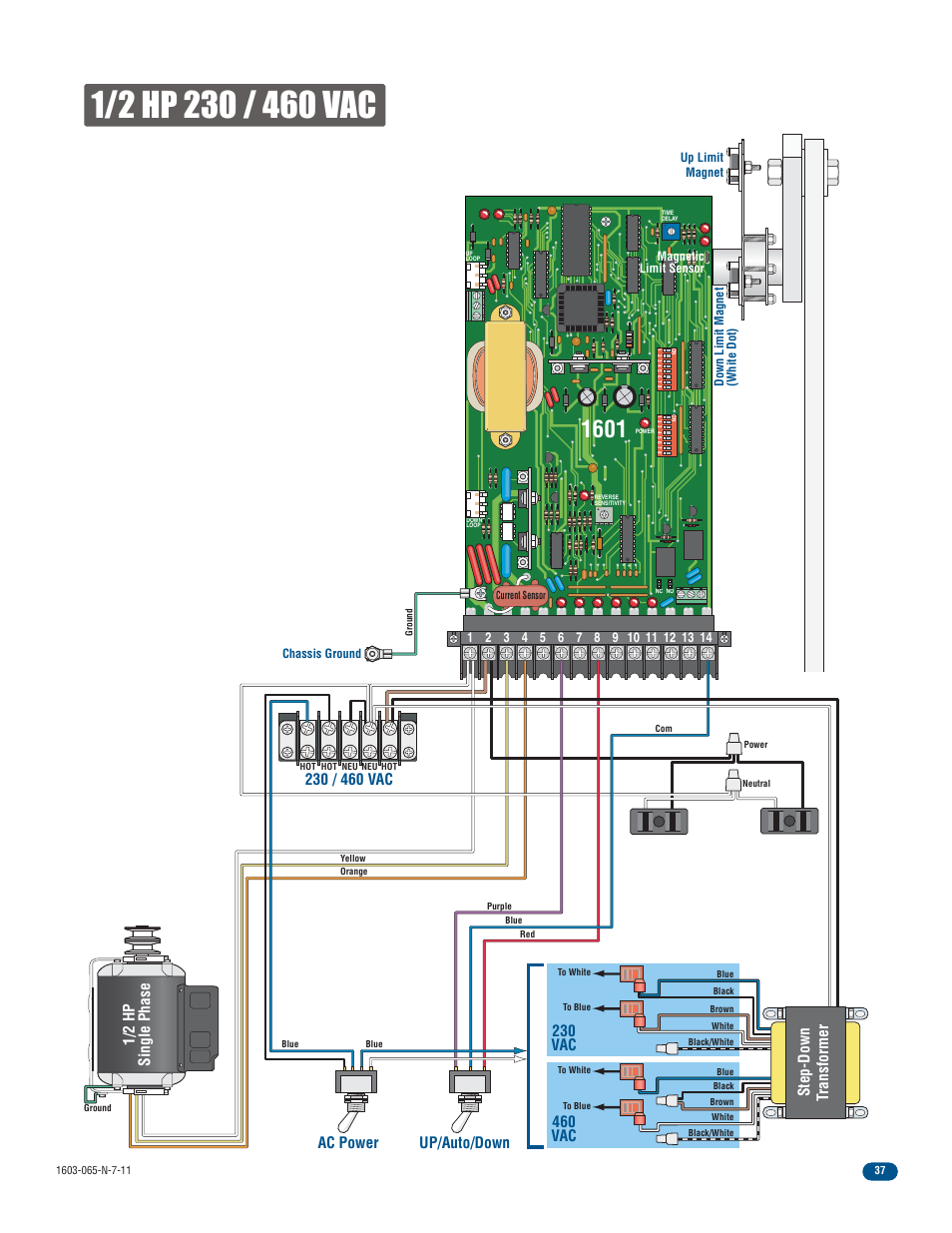 Ac power up/auto/down, Step-down transformer, 1/2 hp single phase | Controlled Products Systems Group 1603-080 User Manual | Page 39 / 42
