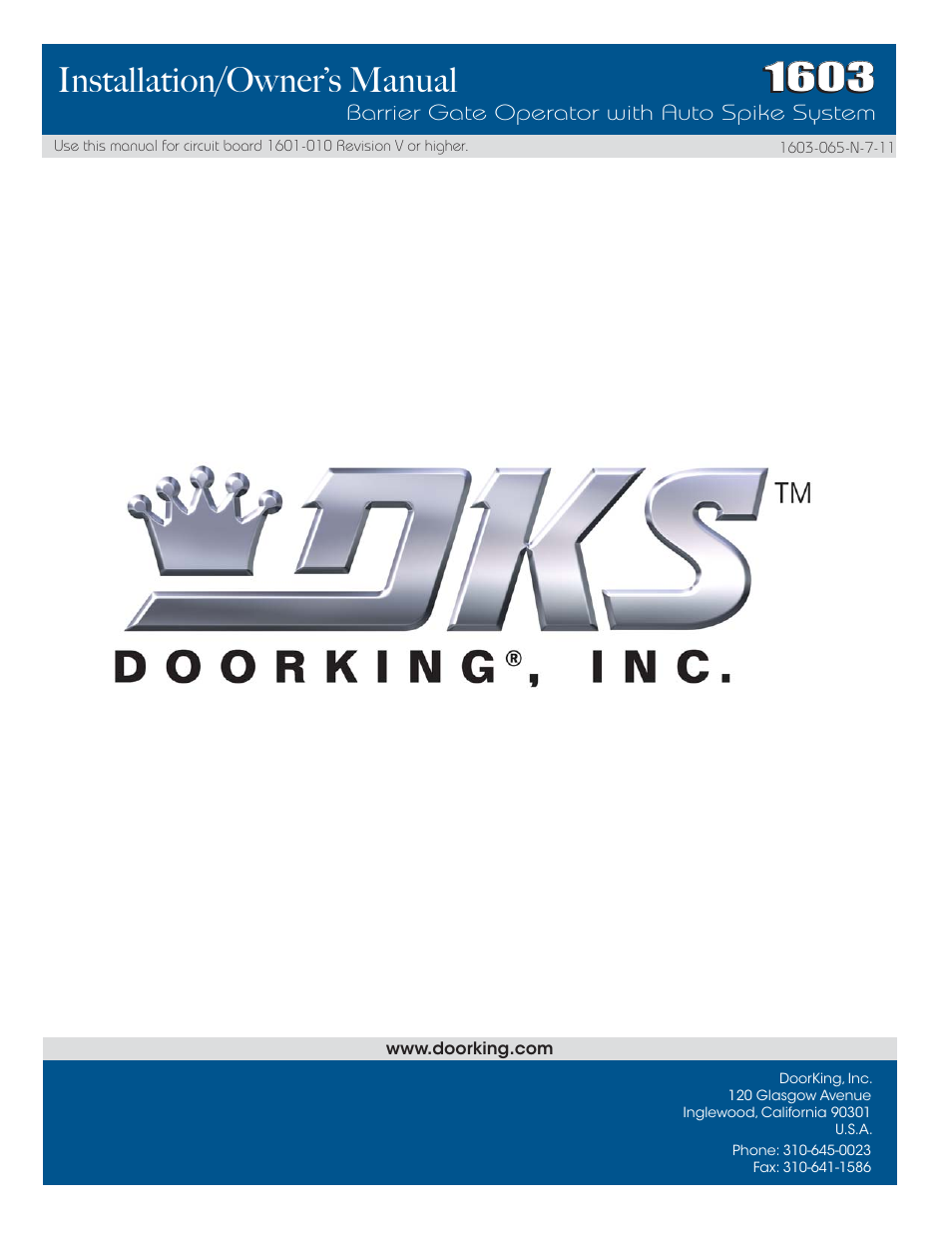 Installation/owner’s manual | Controlled Products Systems Group 1603-080 User Manual | Page 42 / 42