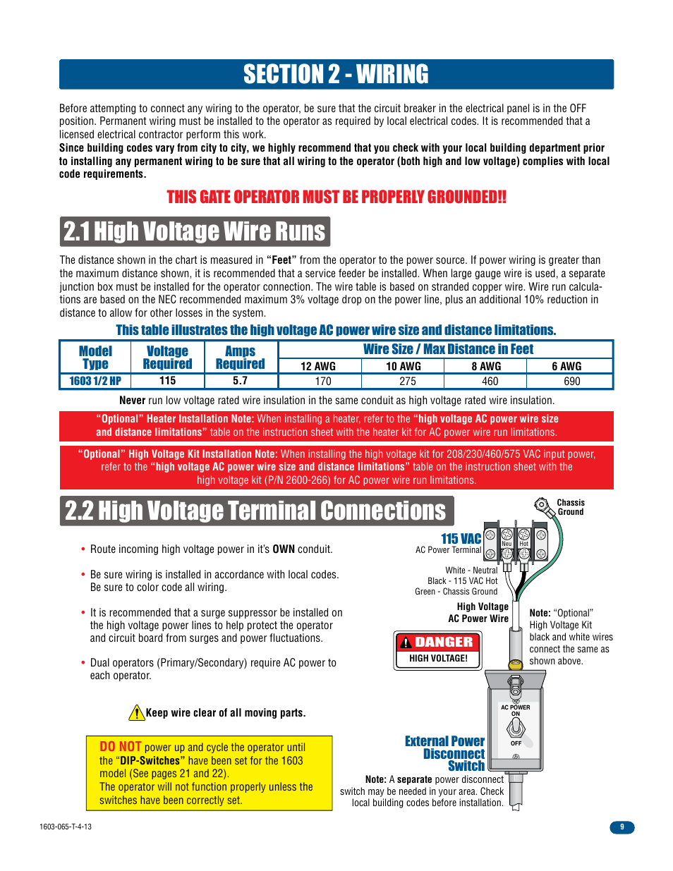This gate operator must be properly grounded | Controlled Products Systems Group 1603-080 User Manual | Page 11 / 40