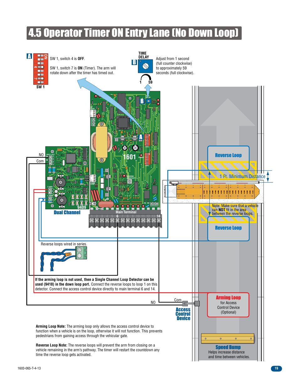 5 operator timer on entry lane (no down loop), Ab b, Dual channel | Arming loop, 1 ft. minimum distance | Controlled Products Systems Group 1603-080 User Manual | Page 21 / 40