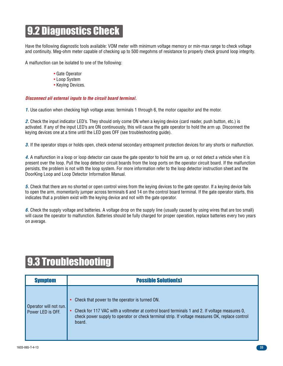 3 troubleshooting 9.2 diagnostics check | Controlled Products Systems Group 1603-080 User Manual | Page 35 / 40