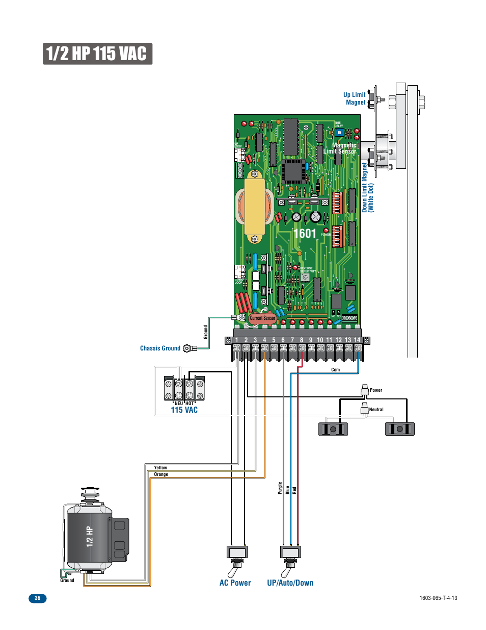 Ac power up/auto/down 115 vac, 1/2 hp | Controlled Products Systems Group 1603-080 User Manual | Page 38 / 40