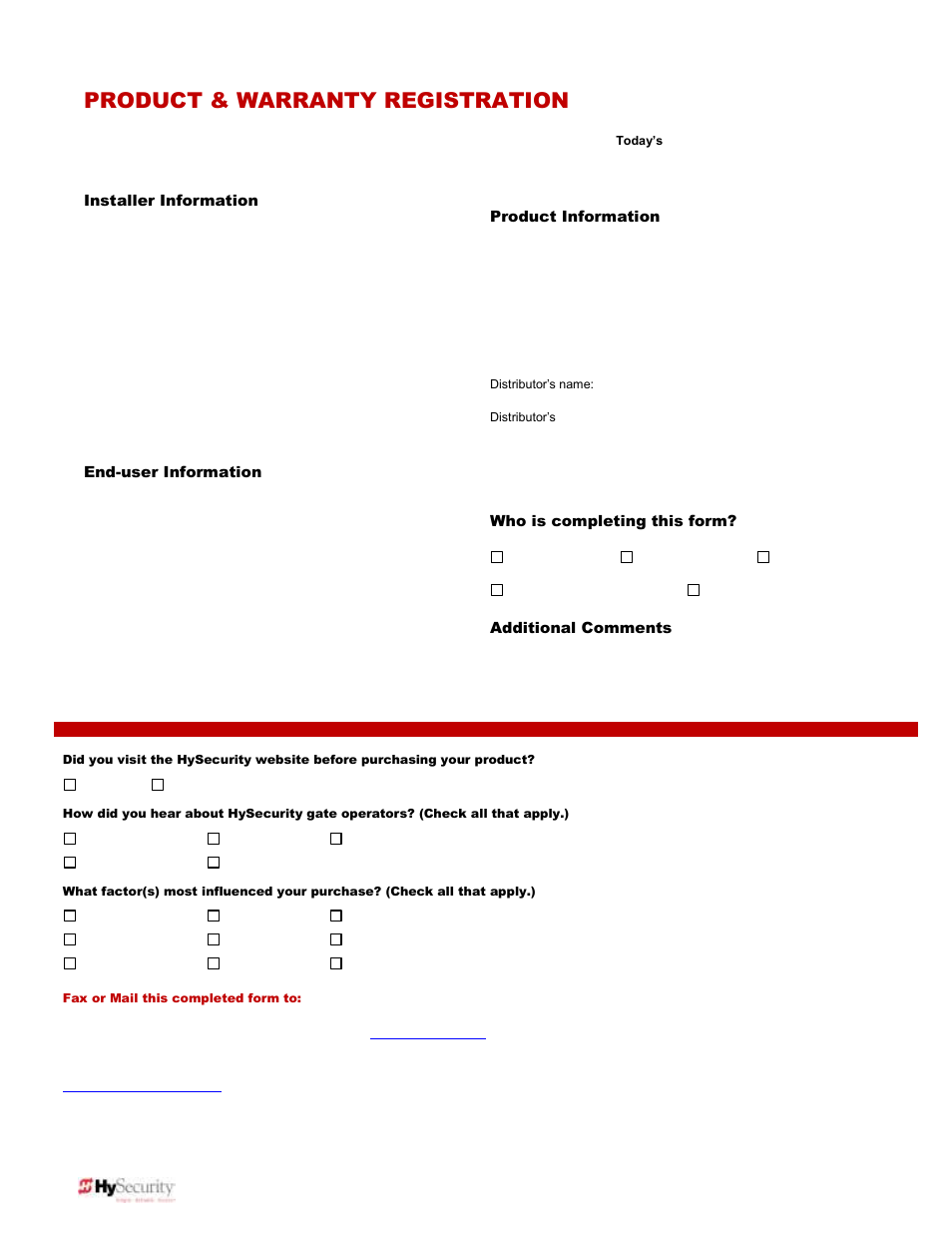 Product & warranty registration | Controlled Products Systems Group 222EX43 User Manual | Page 13 / 98