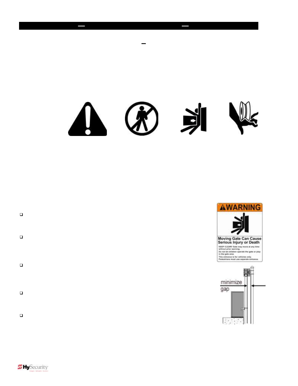 Install an automatic gate operator only when | Controlled Products Systems Group 222EX43 User Manual | Page 20 / 98