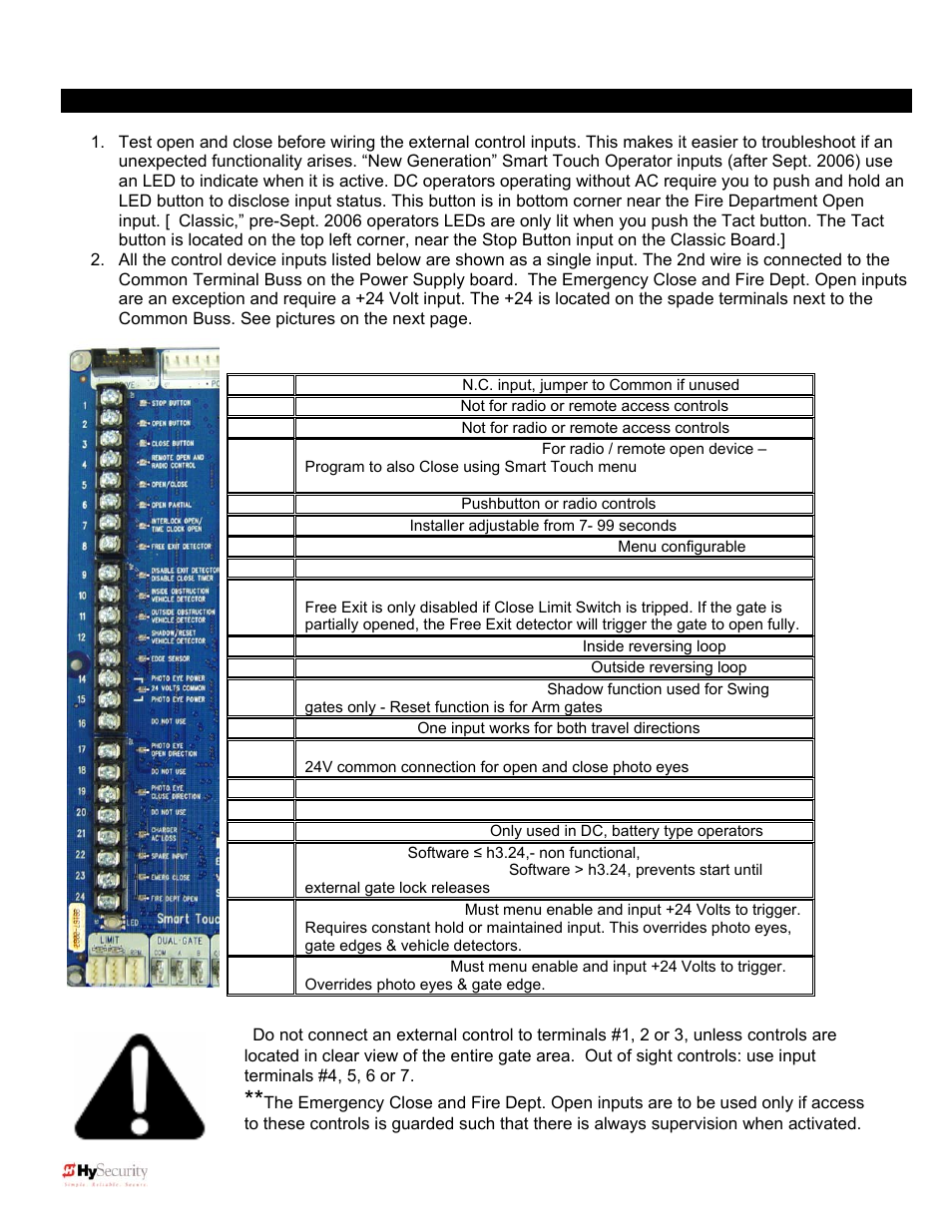 Smart touch controller inputs, Wiring control inputs | Controlled Products Systems Group 222X383 User Manual | Page 27 / 84
