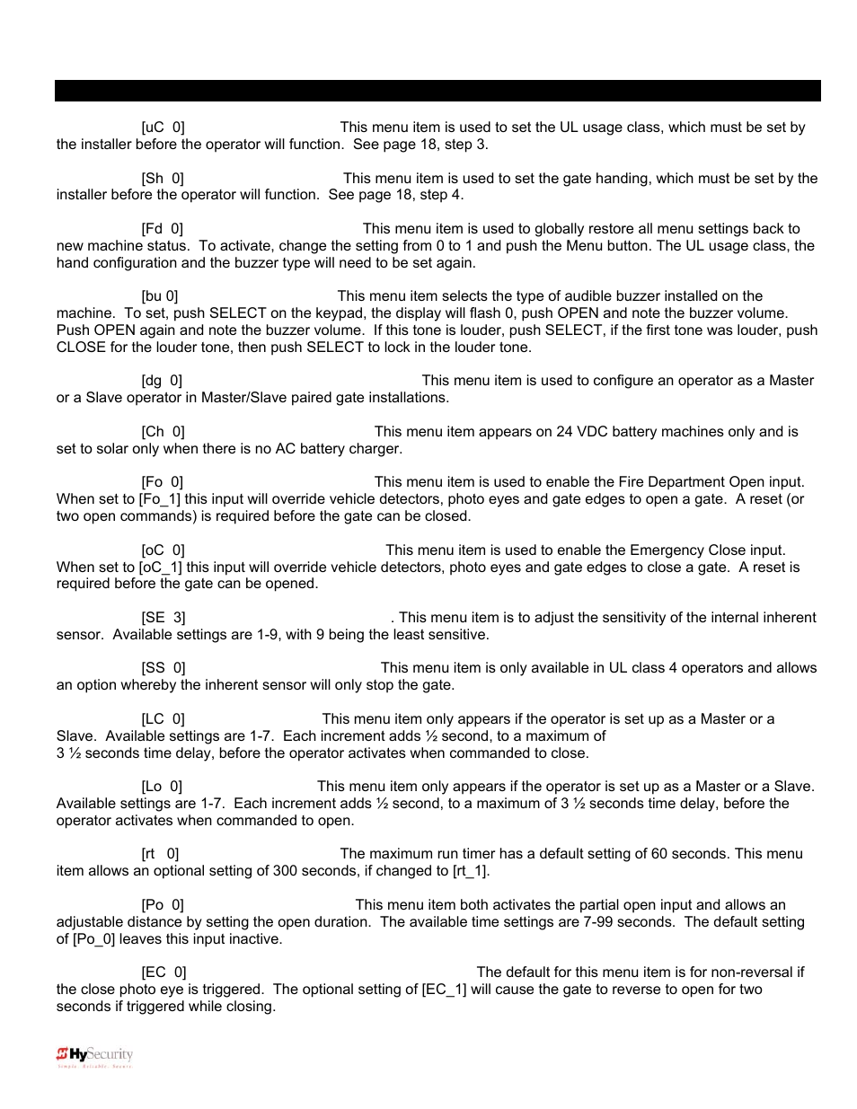 Installer menu functions | Controlled Products Systems Group 222X383 User Manual | Page 33 / 84