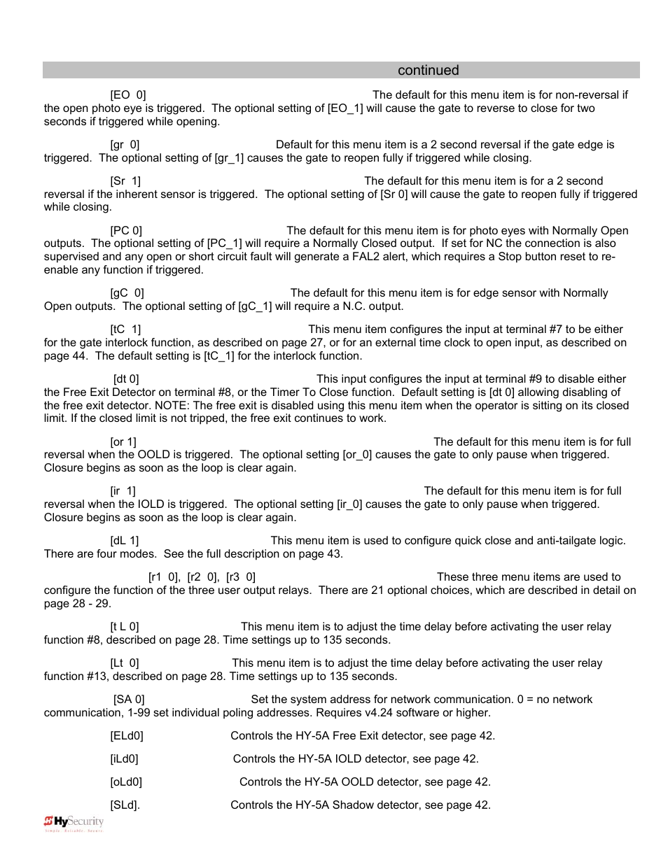 Installer menu functions continued | Controlled Products Systems Group 222X383 User Manual | Page 34 / 84