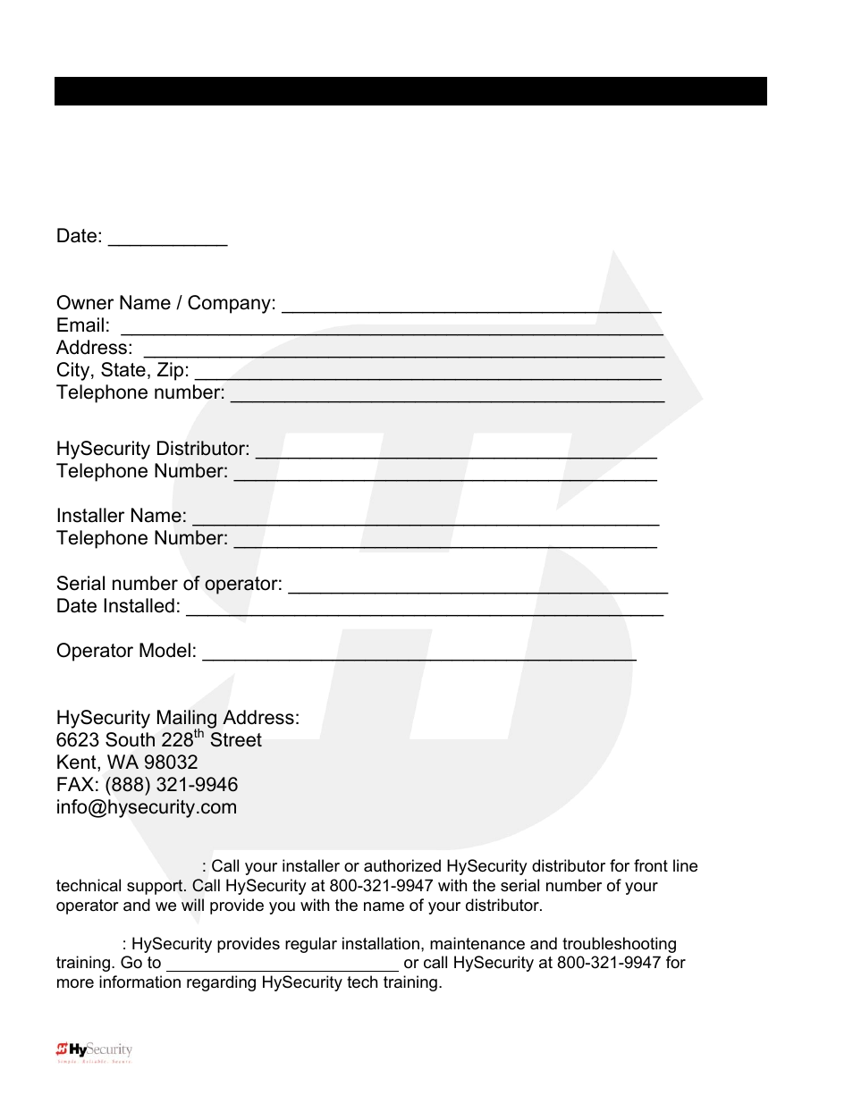 Operator bulletin / warranty registration | Controlled Products Systems Group 222X383 User Manual | Page 8 / 84