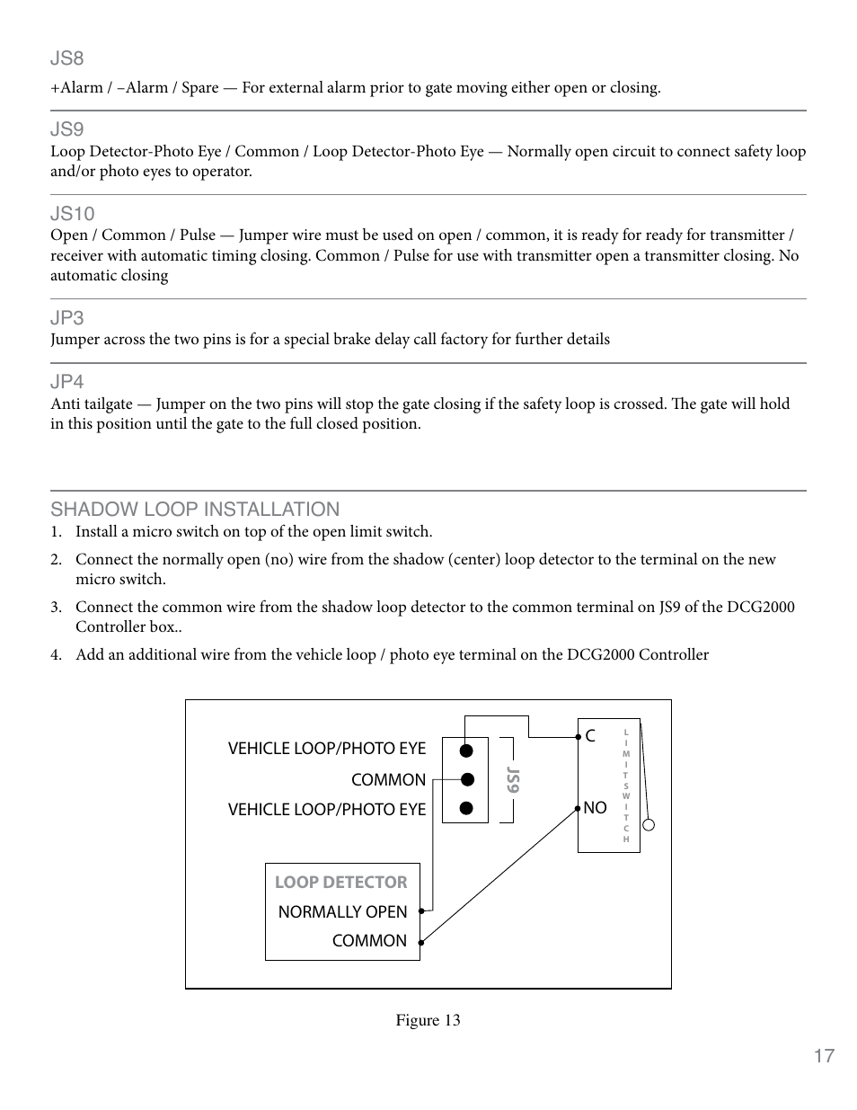 Except js4 & js8 js1 js2 js3 js4 js5 js6 js7, 17 js8, Js10 | Shadow loop installation | Controlled Products Systems Group 3020HX User Manual | Page 17 / 24