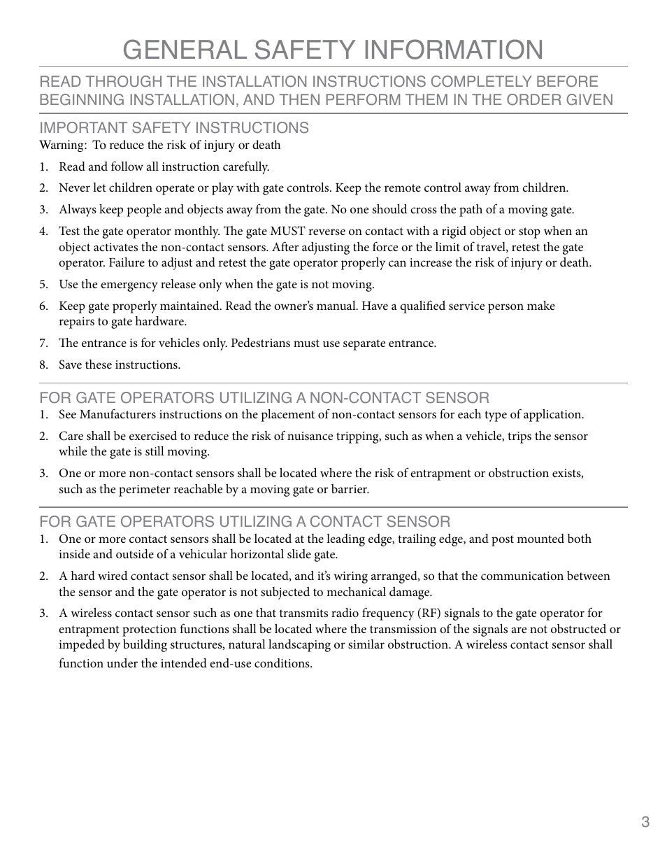 Important safety instructions, General safety information | Controlled Products Systems Group 3020HX User Manual | Page 3 / 24