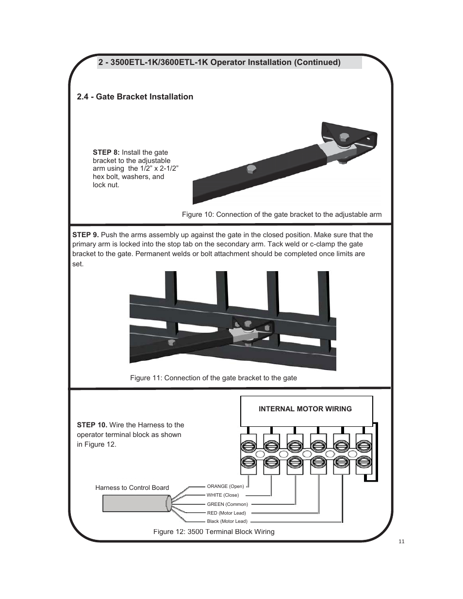 4 - gate bracket installation | Controlled Products Systems Group 3500ETL-1K User Manual | Page 11 / 36