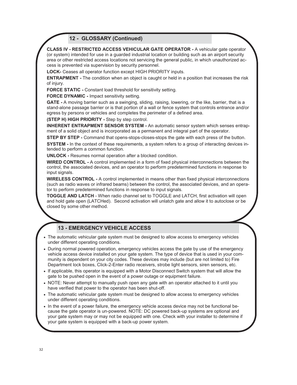 12 - glossary (continued), 13 - emergency vehicle access | Controlled Products Systems Group 3500ETL-1K User Manual | Page 32 / 36