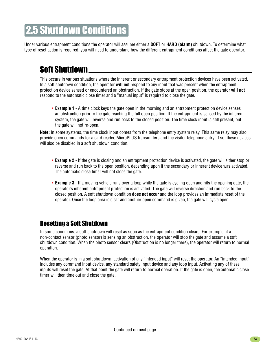 5 shutdown conditions, Soft shutdown, Resetting a soft shutdown | Controlled Products Systems Group 4302-111 User Manual | Page 25 / 34