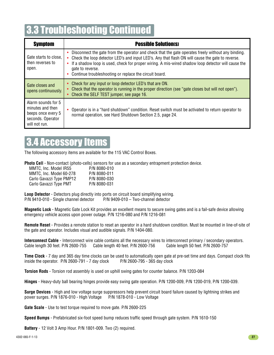 3 troubleshooting continued, 4 accessory items | Controlled Products Systems Group 4302-111 User Manual | Page 29 / 34